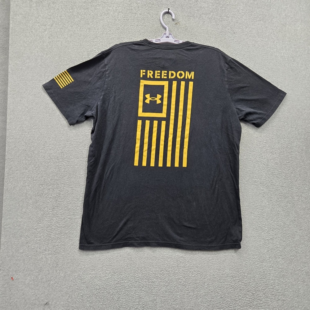 Under Armour Men Shirt XL Black Graphic Freedom Flag Grunge Logo Loose